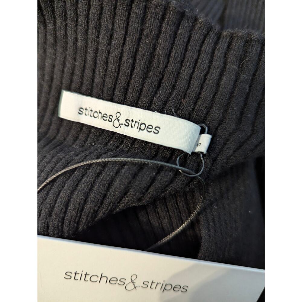 Stitches & Stripes Black Ribbed Knit V-Neck Mini Dress Long Sleeve Cold Shoulder - Picture 11 of 13